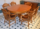 Set of Six Fine Oak Dining Chairs with Leather Seats, Nailhead Trim, Spindled & Caned Backs