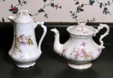 Antique Hand Decorated Porcelain Coffee Pot & Tea Pot, Unmarked