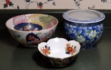 Lot of 3 Asian Ceramic Items: Two Bowls, Jardiniere