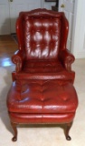 Classic (Hickory, NC) Genuine Top Grain Leather Wing Chair w/ Ottoman, Brass Nailhead Trim
