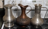 Lot of 3 Pitchers: Wannamacher Hammered Copper, Two Pewter