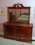 Vintage Mahogany Bow Front Double Dresser With Mirror, Lots 27-30 Match