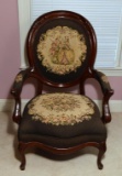 Antique Victorian Rosewood Parlor Armchair w/ Needlepoint Upholstery