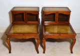 Pair of Heritage Leather Inlaid Tops Cherry Coffee Stepback End Tables, Lots 3, 4 & 5 Match
