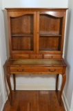 Heritage Furn. Cherry Desk & Hutch, Wire Door Fronts, Inlaid Leather Desk Top That Slides Out