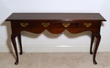 Mahogany Queen Anne Style Console Table, Cabriole Legs, Batwing Pulls