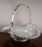 Large Fenton Silver Crest Art Glass Basket, 12.5”