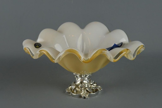 Murano Hand Blown “White Cristal” Compote