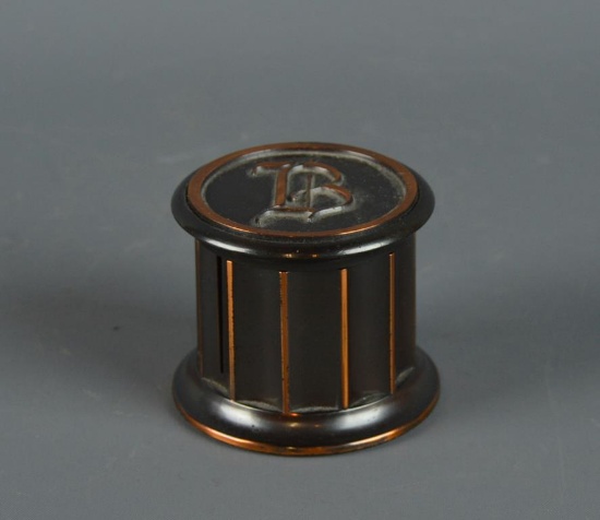 “Hyde Park” Series Bronze Paperweight Stamp Dispenser, “B” Monogram, Related To Roseville Pottery