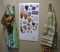 Kitchen Lot: Aprons, Refrigerator Magnets, Fabric Top Push Pins