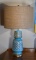 Turquoise and Gold Ceramic Table Lamp w/ Neutral Shade