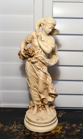 Vintage Alexander Backer Ceramic Peasant Maiden Statue, 18” H (Copy of Hippolyte Moreau Sculpture)