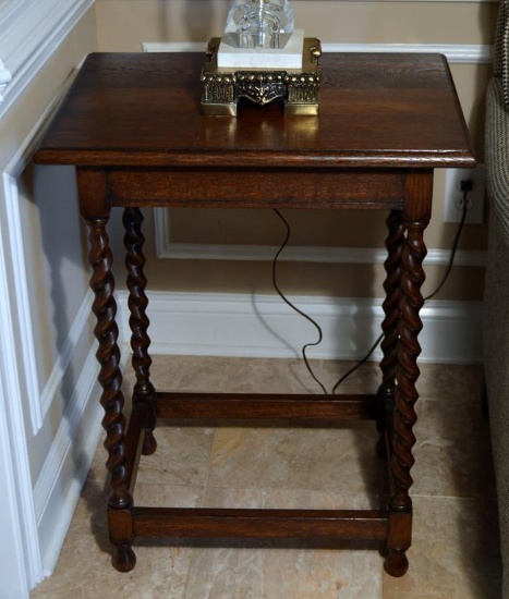 Vintage “Barley Twist” Legged Walnut Side table