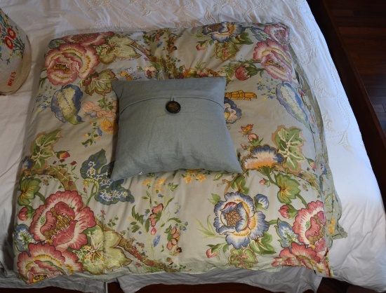 Floral Print Down Filled Queen Size Duvet and Small Coordinating Pillow