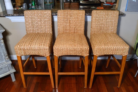 Set of 3 Contemporary Woven Rush Bar Seats / Stools by Outlook International LTD.