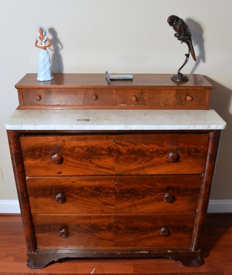Antique Marble Top 3 Drawer Flame Mahogany Chest