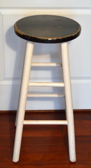Black and White Painted Stool, 29” H