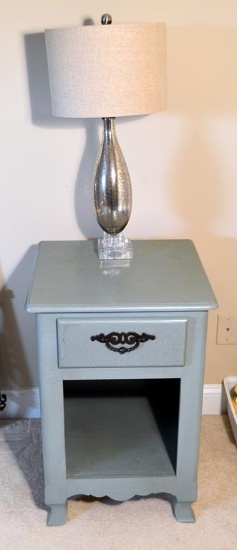 Blue/Grey Chalk Painted Nightstand, One Drawer