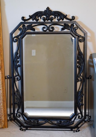 Like New Ashley Millennium Octagonal Black Metal Frame Wall Mirror