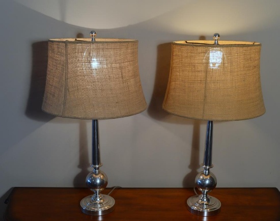 Pair of Pottery Barn Chrome Table Lamps 28” H