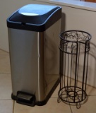Stainless Steel Body Waste Basket and Wrought Metal Toilet Paper Holder