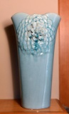 Large Turquoise Blue Ceramic Vase, 16” H