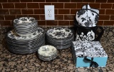 Lot of Royal Stafford Black and White Dishes, Wood& Sons Bowls, Linens & Box