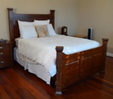 Fine Cherry Queen Size Bed: Headboard, Footboard, Rails, Mattress, Springs, Embr. Duvet & 4 Pillows