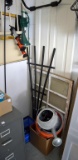 Miscellaneous Lot: Wooden Door, Window, Trellis, Buckets & Watering Can, B&D Lights, Crook