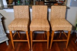 Set of 3 Contemporary Woven Rush Bar Seats / Stools by Outlook International LTD.
