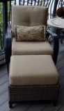 Costco Sunbrella Patio / Outdoor Wicker Armchair and Ottoman w/ Accent Pillow