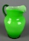 Blown Green Overlay Art Glass Pitcher