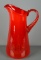 Red Art Glass Pitcher, 12” H