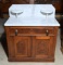 Antique 19th C. Handcrafted Marble Top Walnut Washstand w/ Candle Shelfs