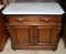 Antique 19th C. Handcrafted Marble Top Walnut Washstand, Carved Pulls