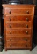 Antique 19th C. Sidelock Six-Drawer Cherry Tall Chest Or Dresser, Glass Top Cover