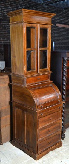 Narrow Contemporary Mahogany Secretary & Hutch