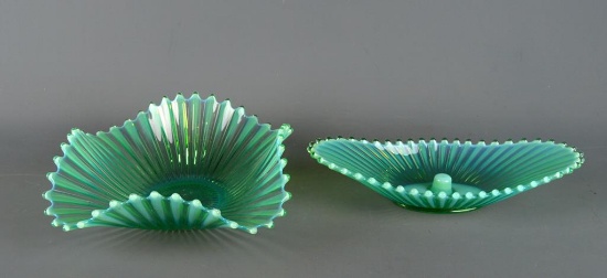 Vintage Fostoria Heirloom Green Opalescent 11.5 Inch Bowl & 11.5 Inch Epergne Base