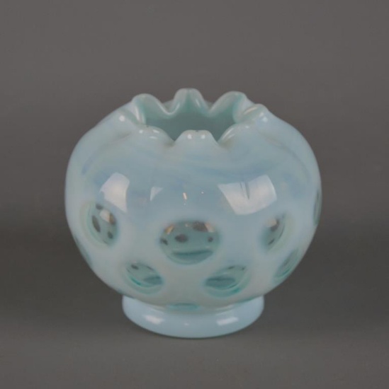 Fenton Blue Opalescent Coin Dot Rose Bowl Vase