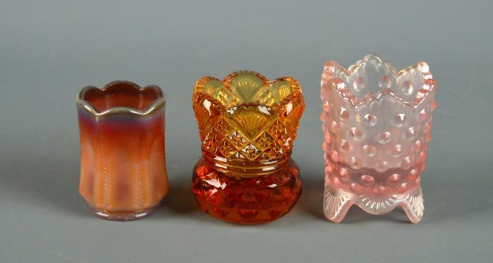 Lot of Three Collectible Glass Toothpick Holders: Fenton, Westmoreland