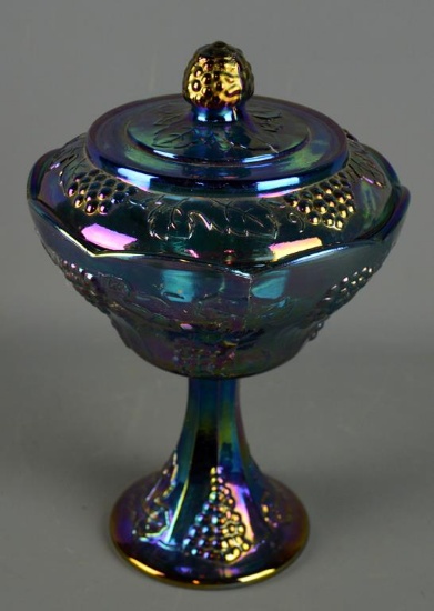 Imperial Glass Blue Carnival Glass Covered Candy