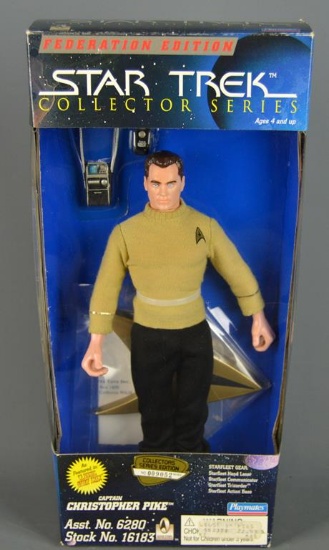 Capt Christopher Pike Star Trek Collector Series Federation Edition Figure by Playmates, Box is 12"H