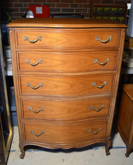 Vintage Drexel Furniture Pecan Wood 5 Drawer Dresser Chest, Lots 185 & 186 Match