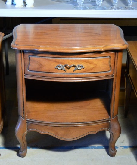 Vintage Pecan Wood 1 Drawer Nightstand