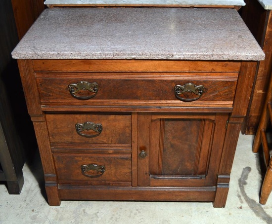 Antique 19th C. Granite Top Walnut Washstand
