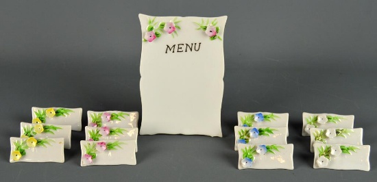 Set of 12 Vintage Unused Porcelain Dinner Place Cards Holders and Menu Holder