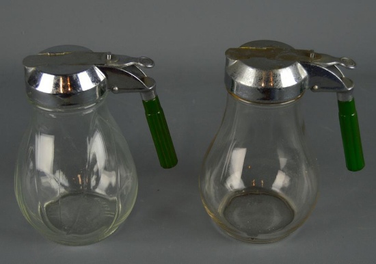 Lot of 2 Vintage Glass Syrup Dispensers