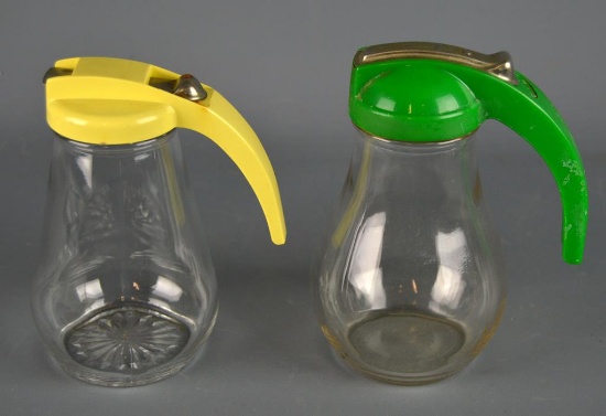 Lot of 2 Vintage Glass Syrup Dispensers