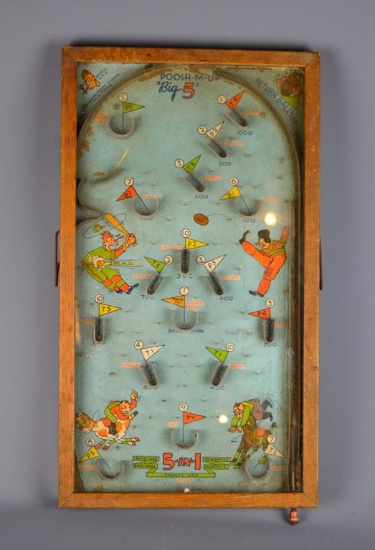 Antique Northwestern Products Poosh-M-Up “Big 5” Pin Ball or Bagatelle Tabletop Game