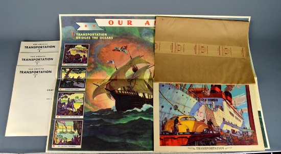 Vintage Coca Cola 1940s “Our America” Complete Educational Transportation Poster Set 1-4, NC Wyeth